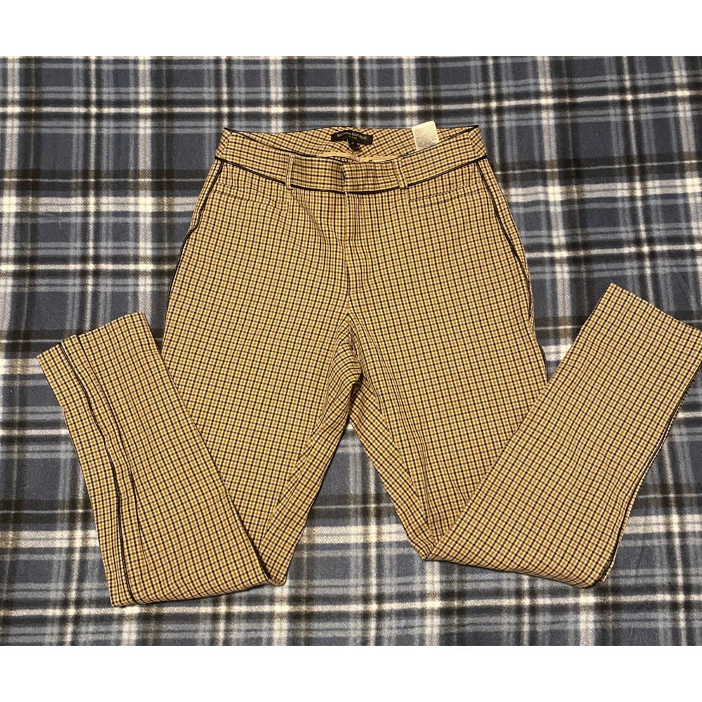 Banana Republic Sloan Plaid Slim Pants Tan Black Side Stripe 4L 493108-00‎